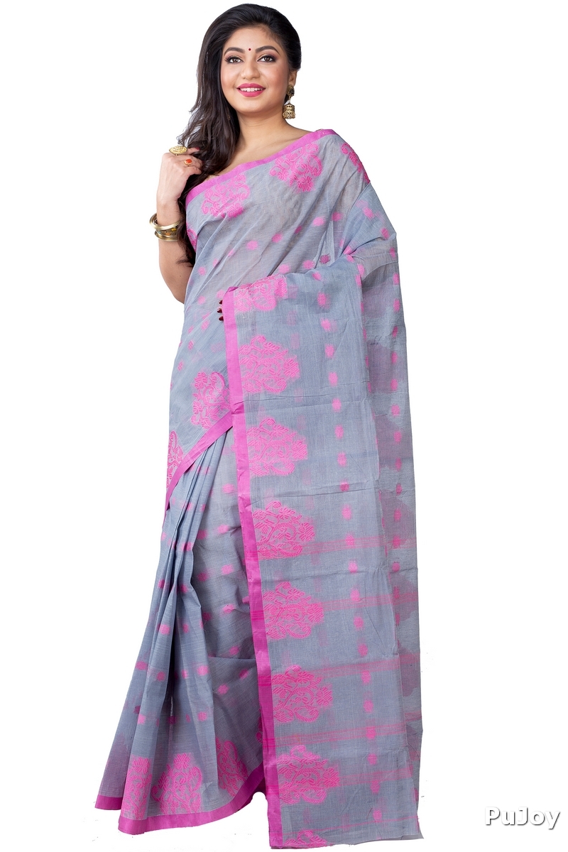 Grey Pure Cotton Botgach Tant Saree (537)