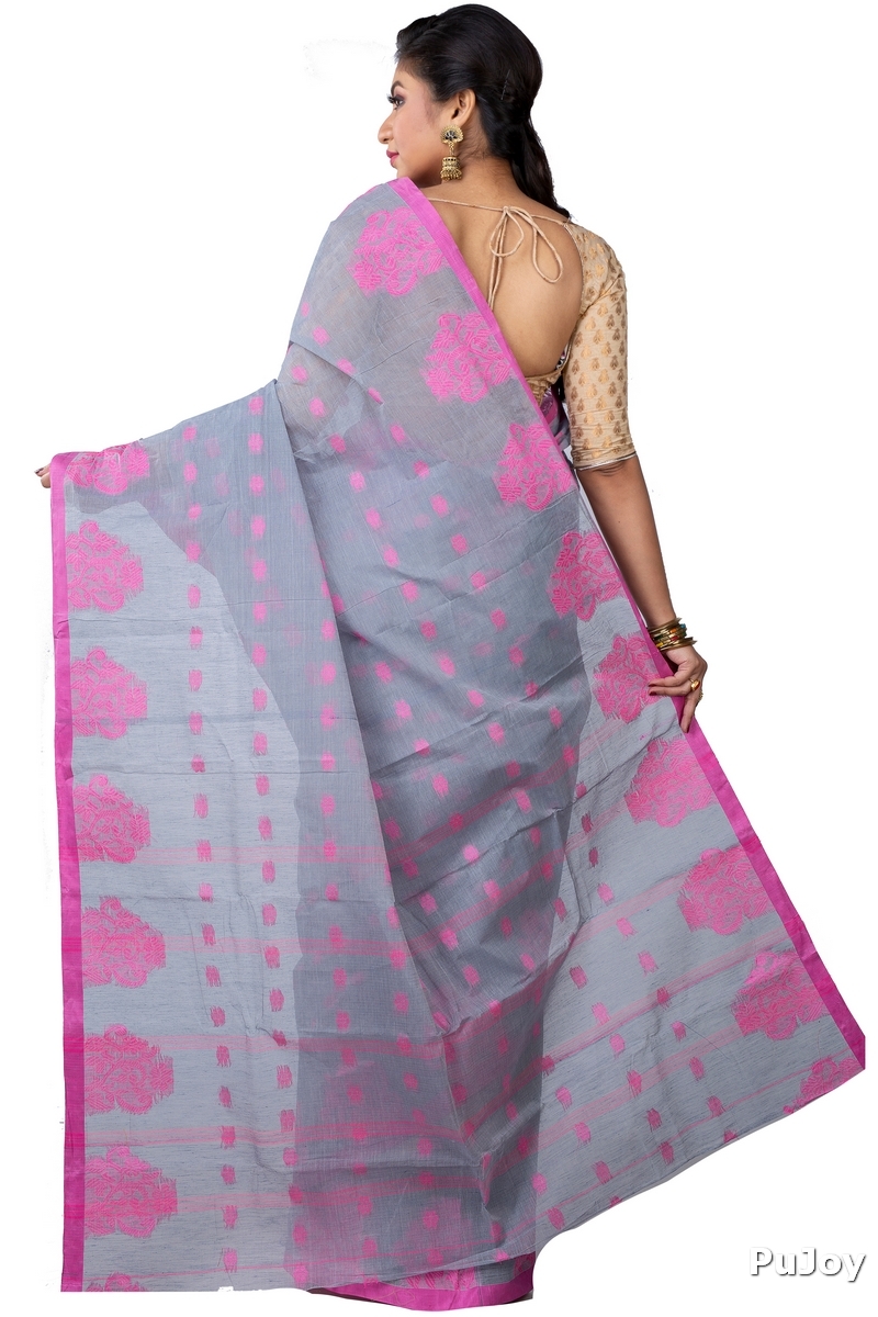 Grey Pure Cotton Botgach Tant Saree (537)