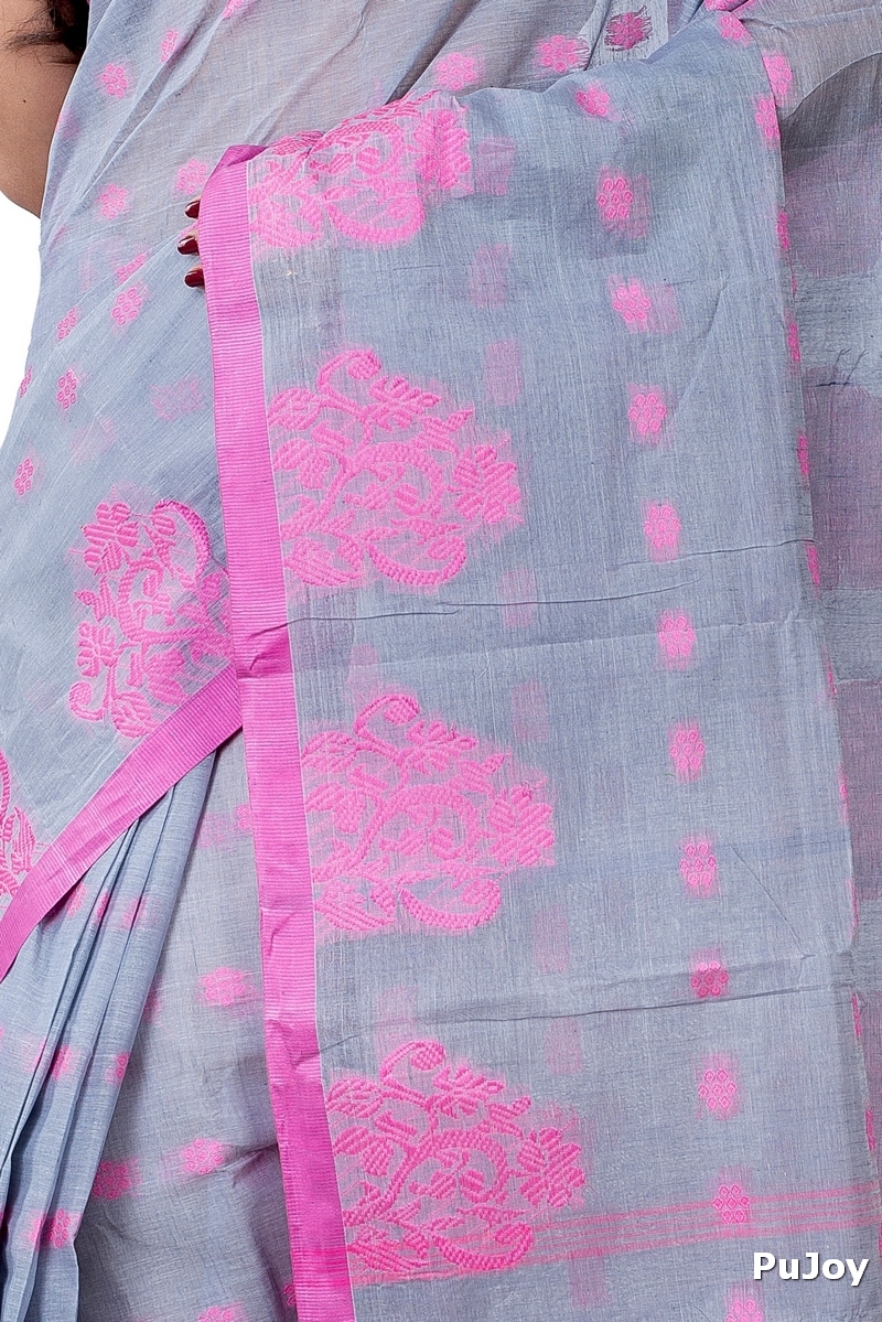 Grey Pure Cotton Botgach Tant Saree (537)