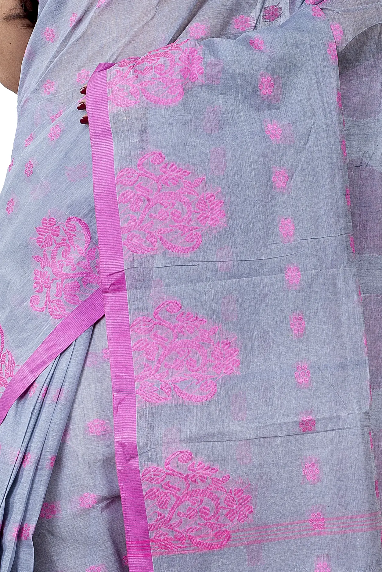 Grey Pure Cotton Botgach Tant Saree (537)