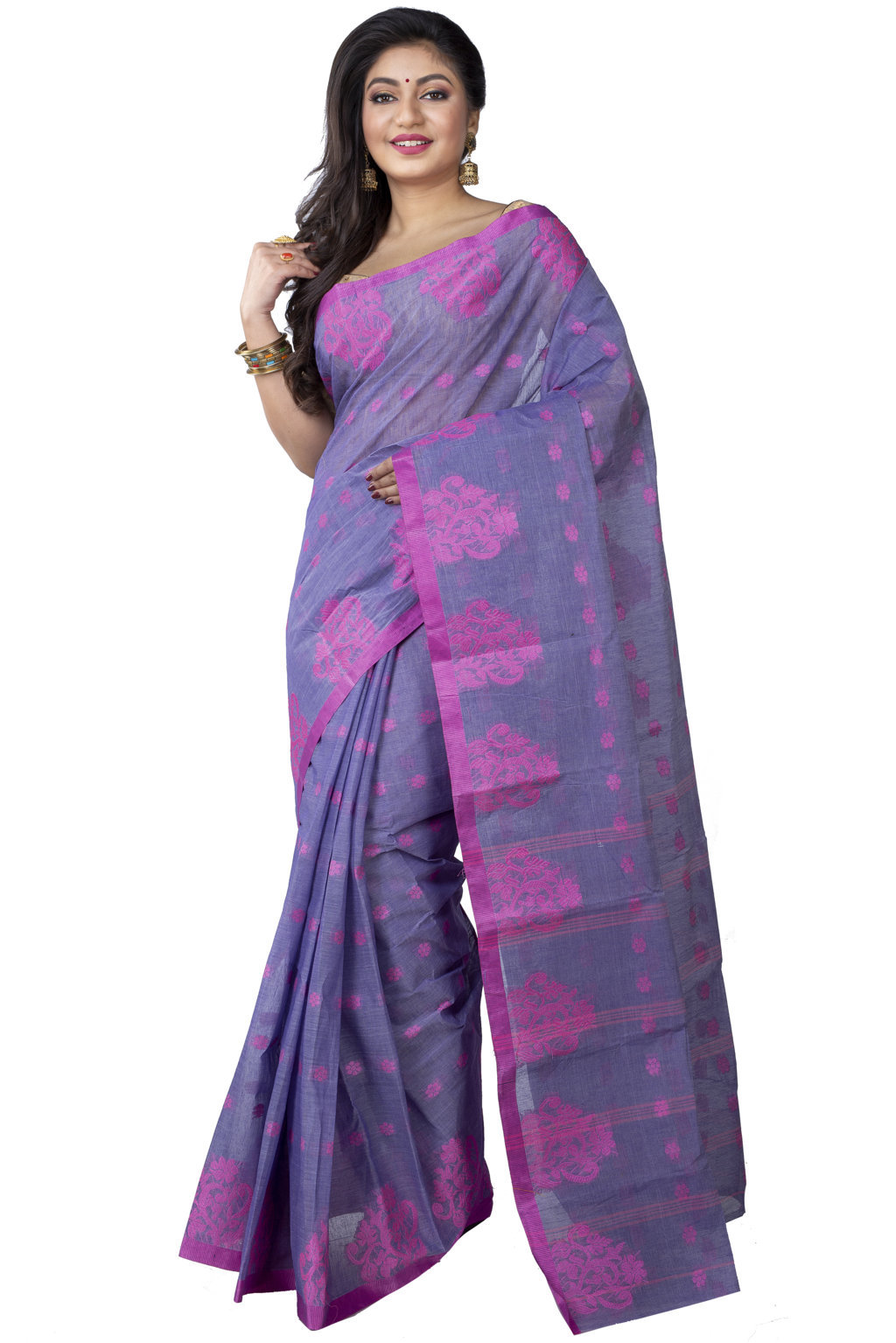 Light Blue Pure Cotton Botgach Tant Saree (538)