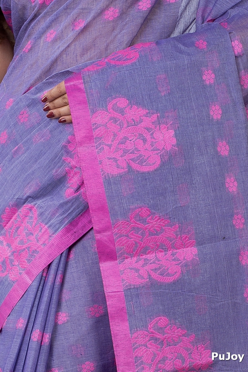 Light Blue Pure Cotton Botgach Tant Saree (538)