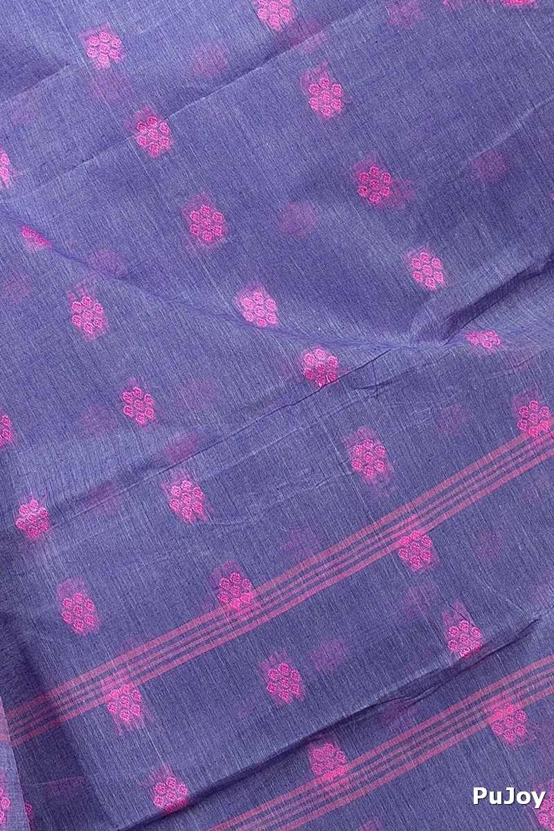 Light Blue Pure Cotton Botgach Tant Saree (538)