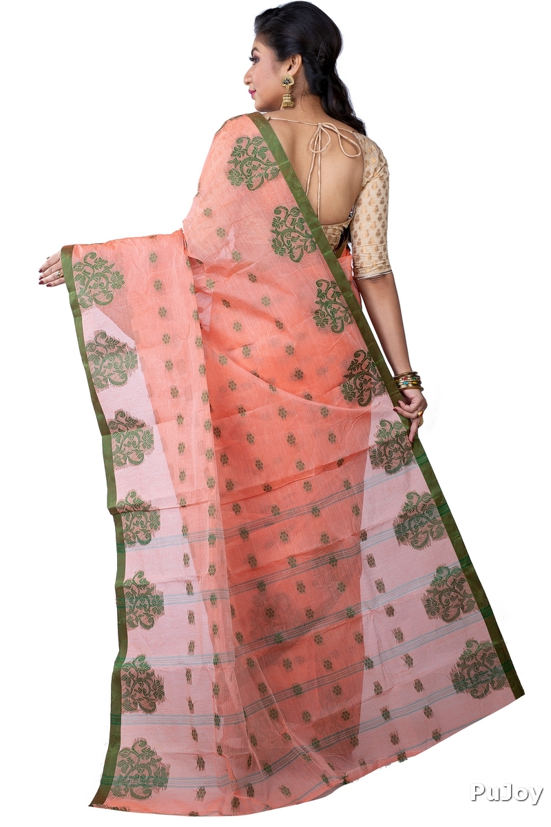 Light Orange Pure Cotton Botgach Tant Saree (539)