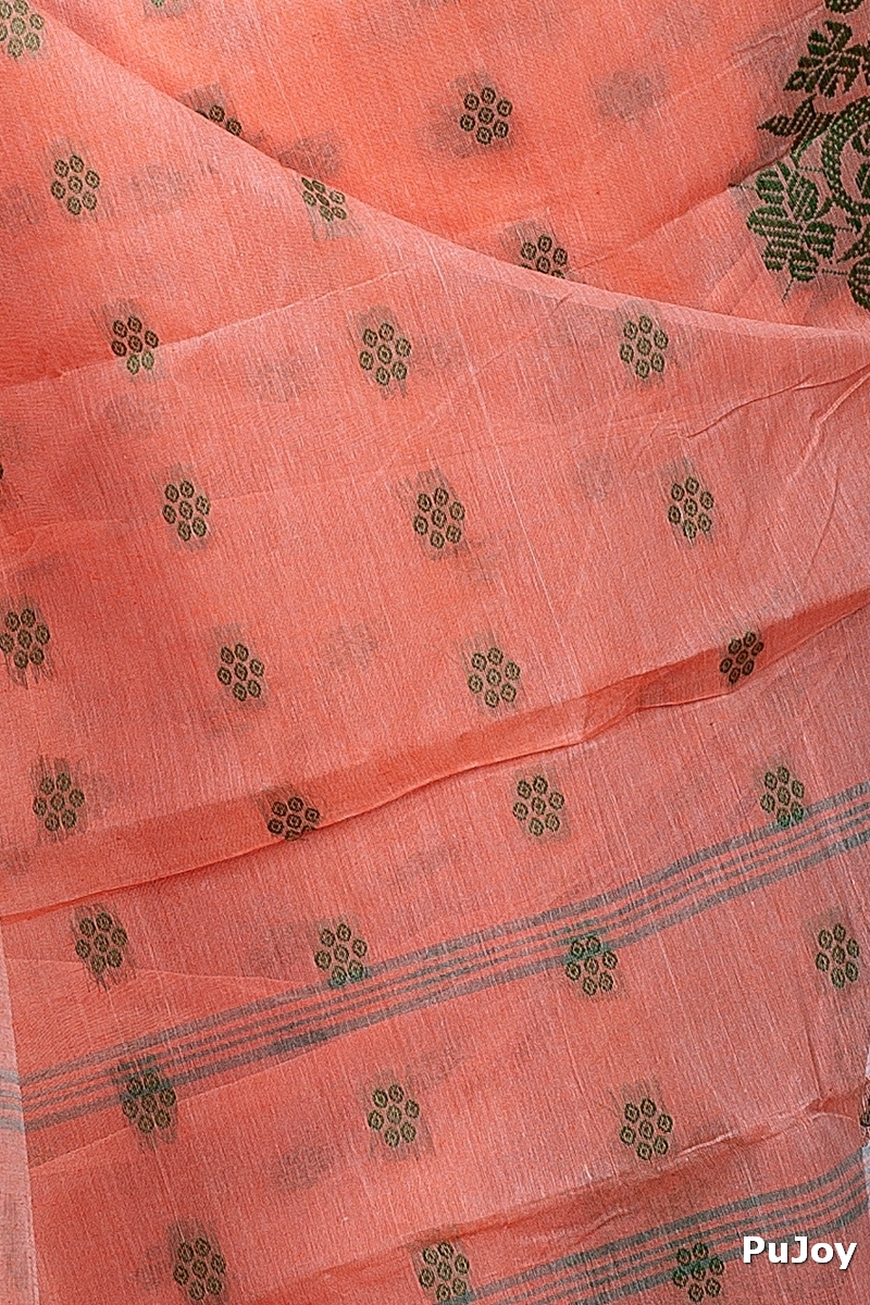 Light Orange Pure Cotton Botgach Tant Saree (539)