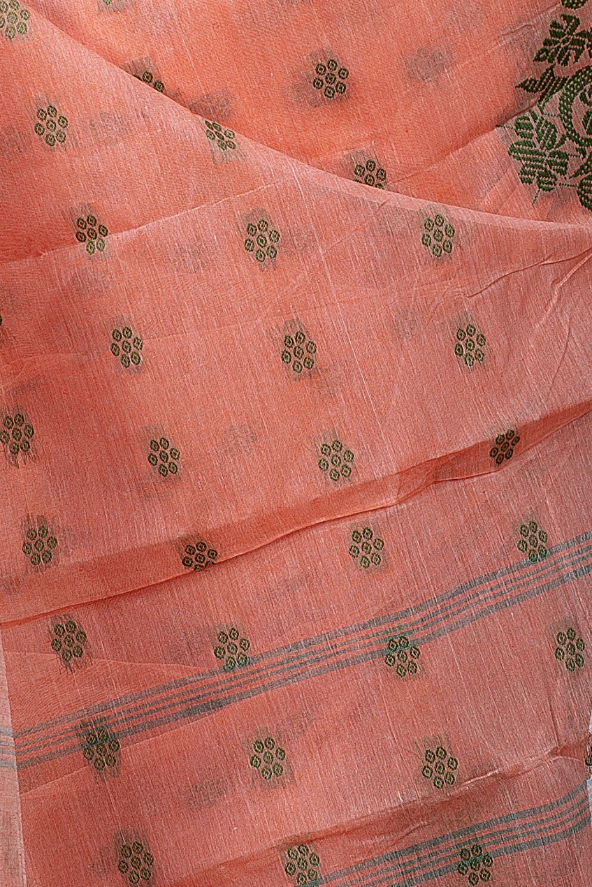 Light Orange Pure Cotton Botgach Tant Saree (539)