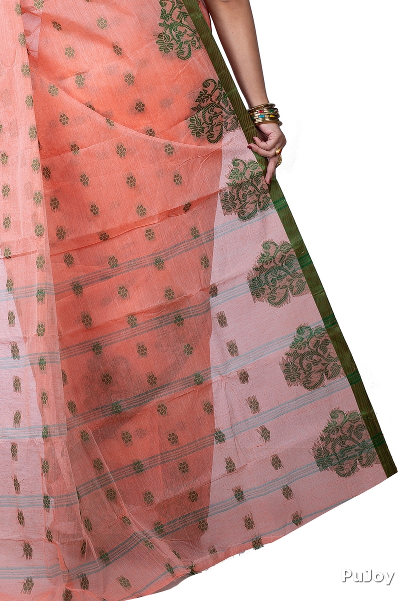 Light Orange Pure Cotton Botgach Tant Saree (539)
