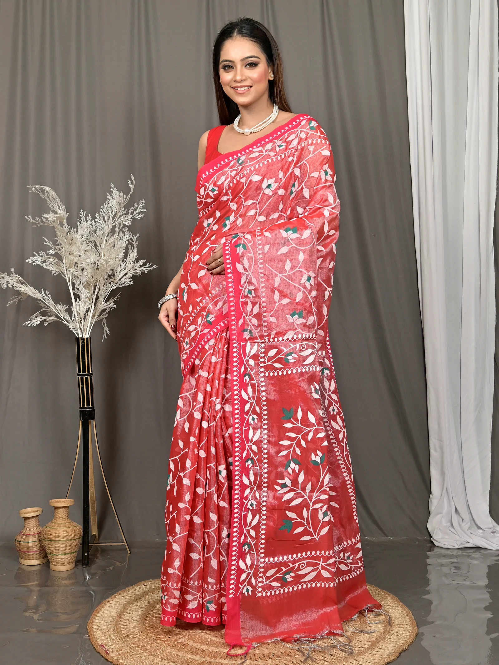 Red Cotton Parbun Handloom Saree  (54)