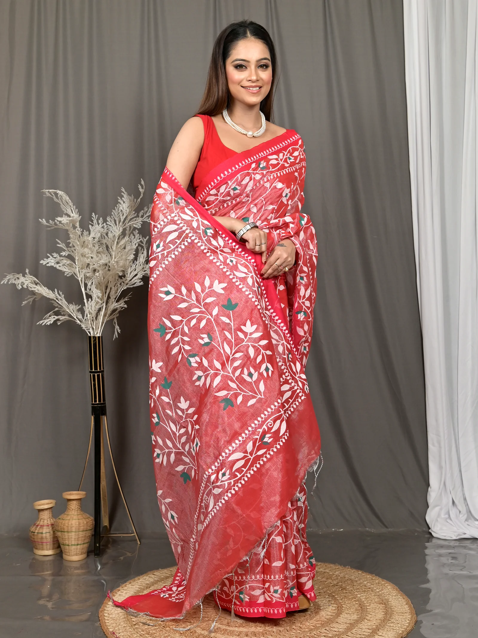 Red Cotton Parbun Handloom Saree  (54)
