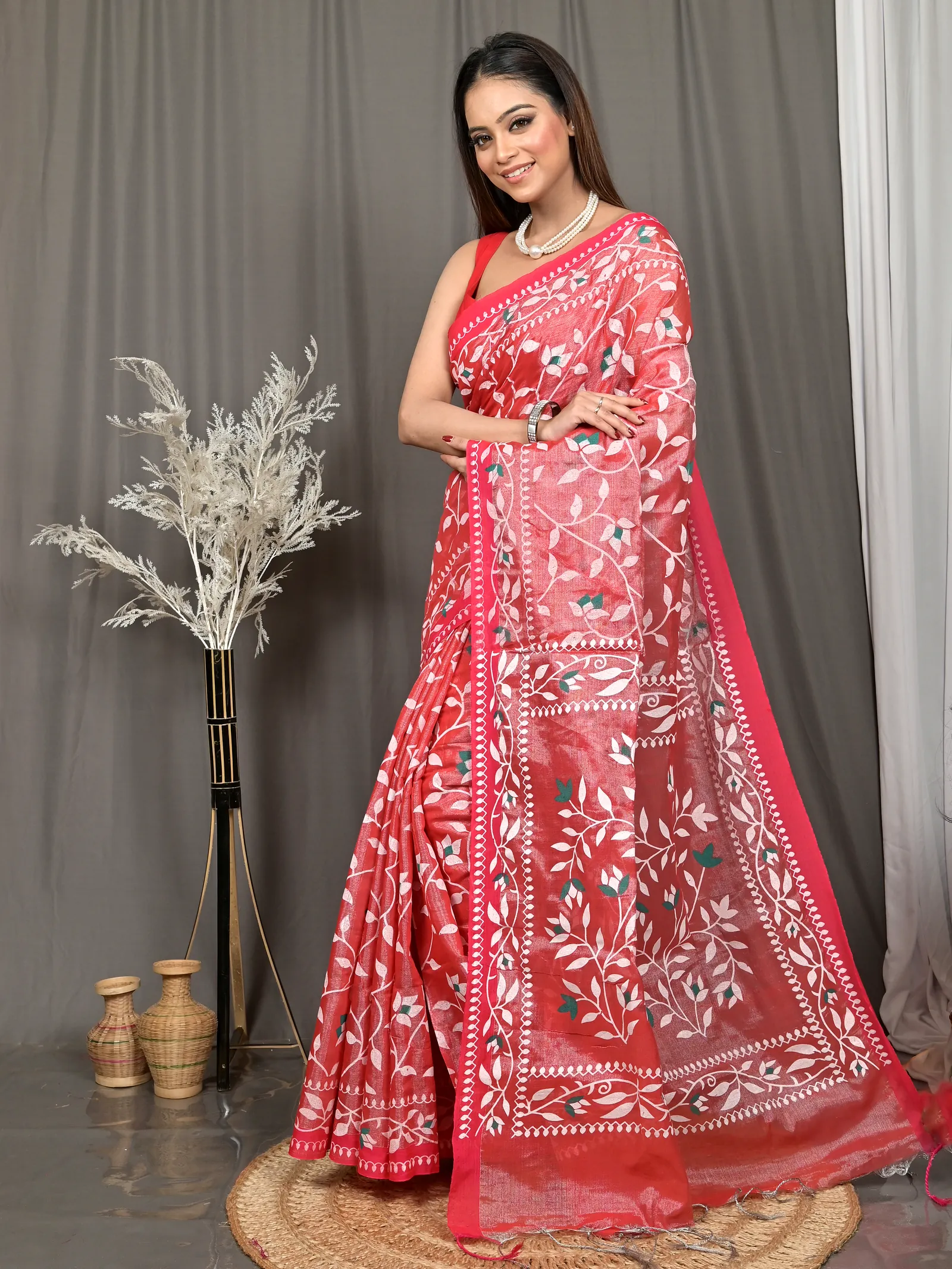 Red Cotton Parbun Handloom Saree  (54)