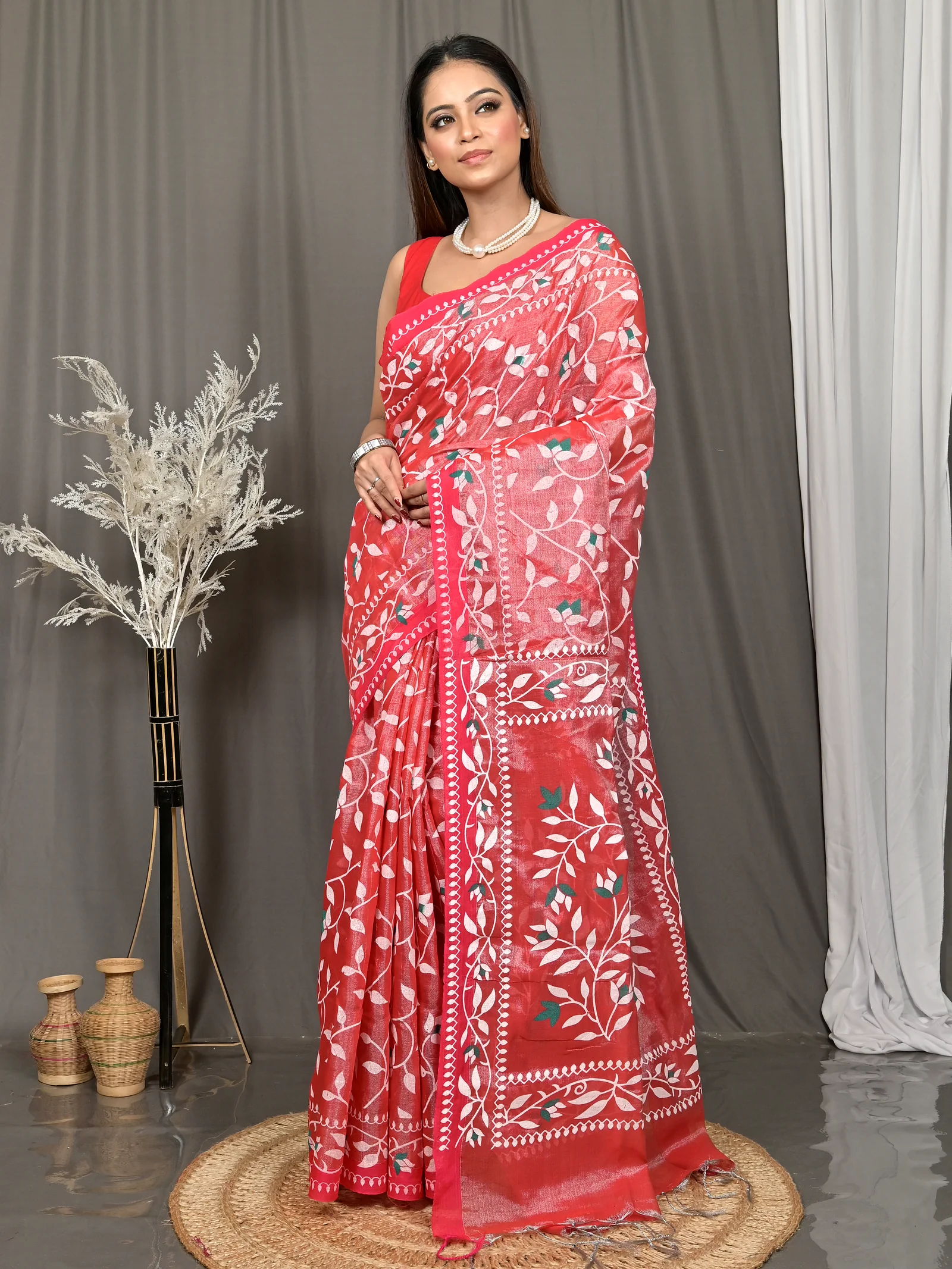 Red Cotton Parbun Handloom Saree  (54)