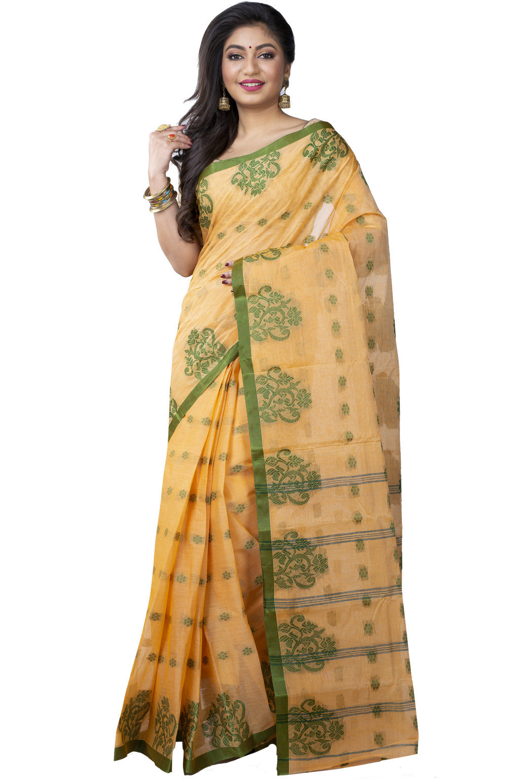 Light Yellow Pure Cotton Botgach Tant Saree (540)
