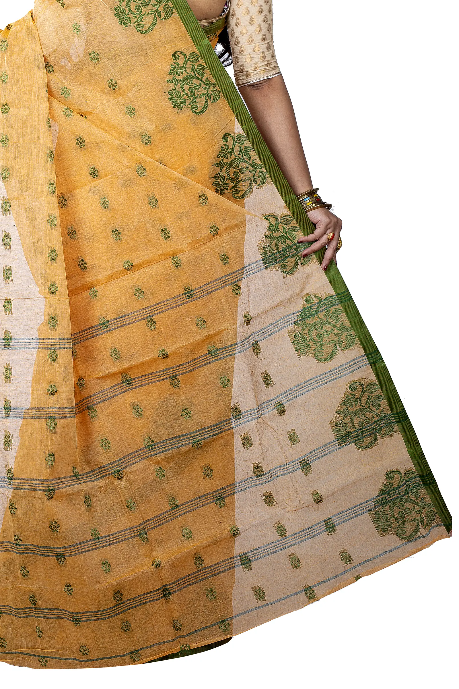 Light Yellow Pure Cotton Botgach Tant Saree (540)