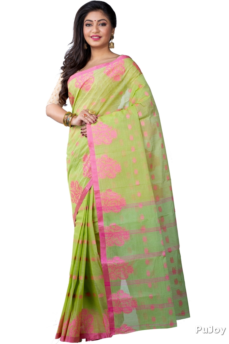 Olive Green Pure Cotton Botgach Tant Saree (541)