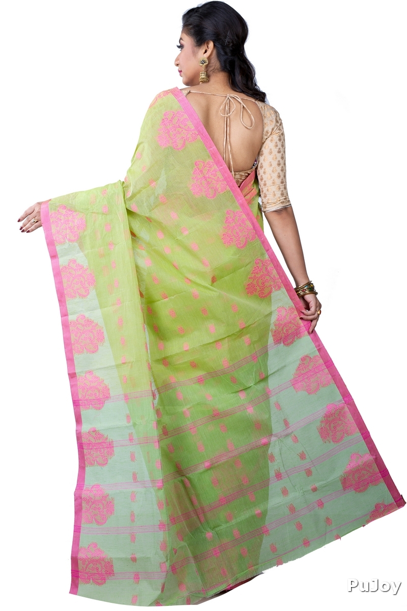 Olive Green Pure Cotton Botgach Tant Saree (541)