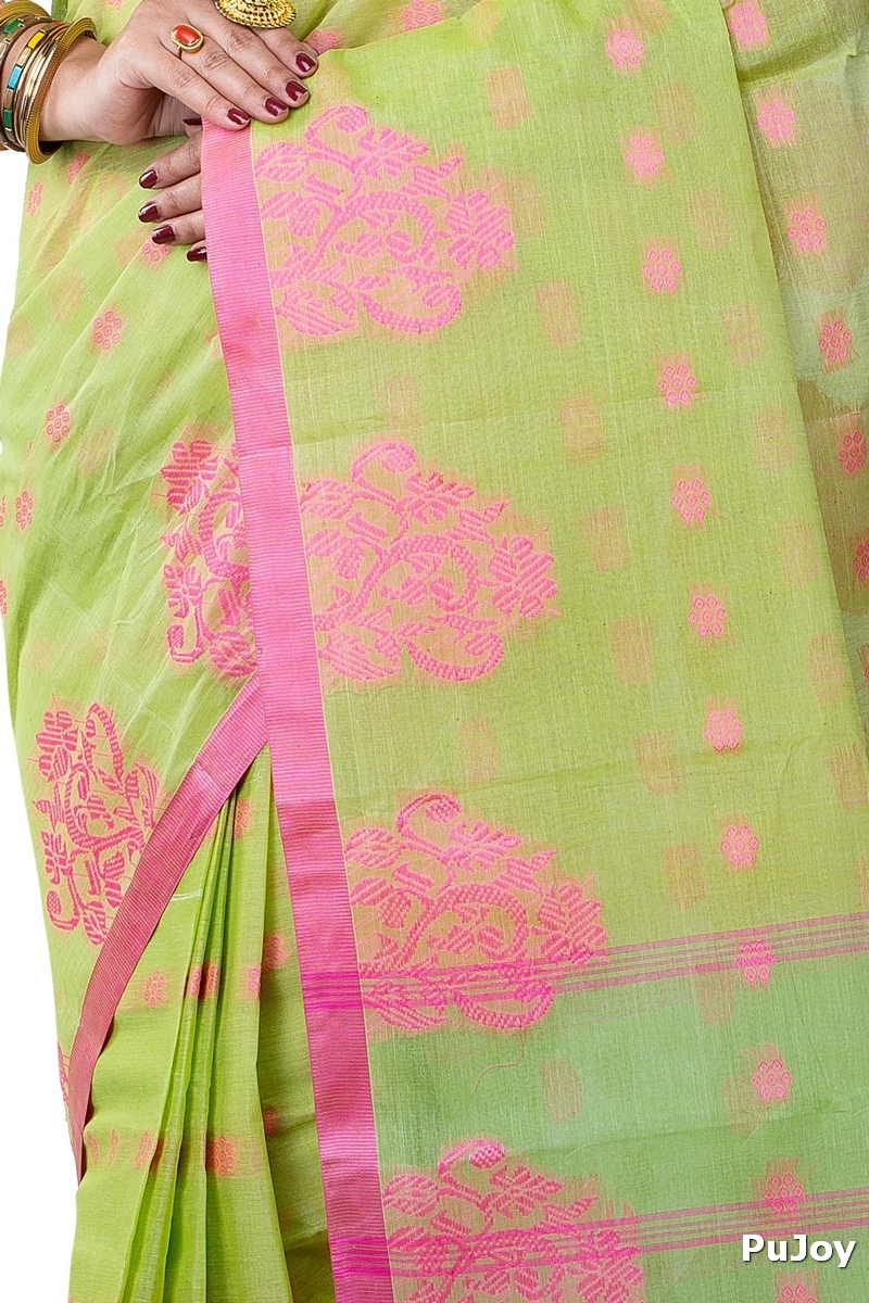 Olive Green Pure Cotton Botgach Tant Saree (541)