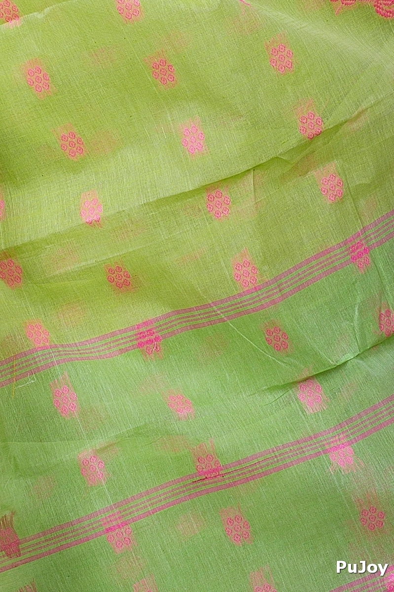 Olive Green Pure Cotton Botgach Tant Saree (541)