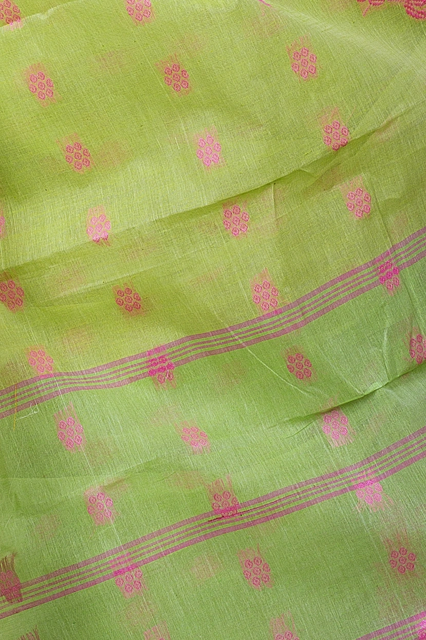 Olive Green Pure Cotton Botgach Tant Saree (541)