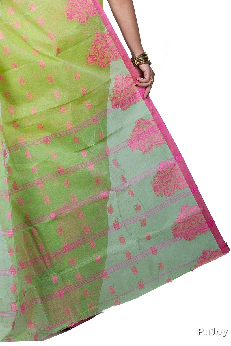 Olive Green Pure Cotton Botgach Tant Saree (541)