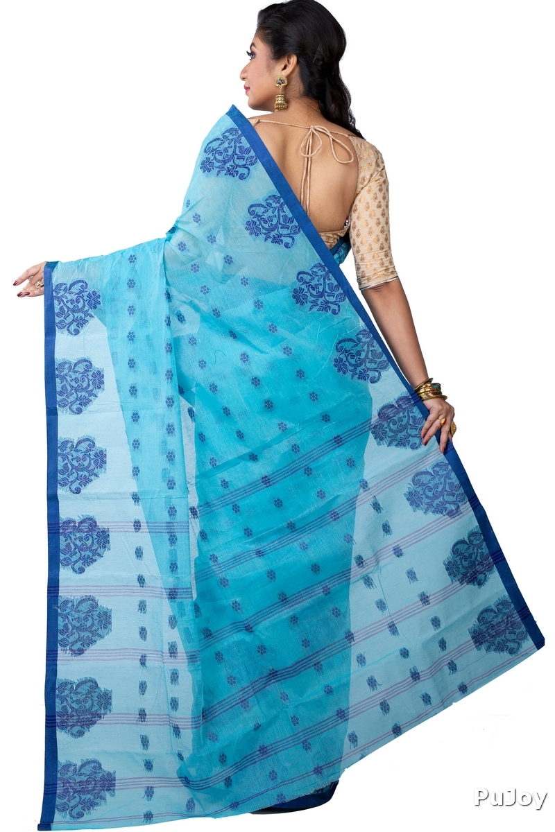 Sky Blue Pure Cotton Botgach Tant Saree (542)