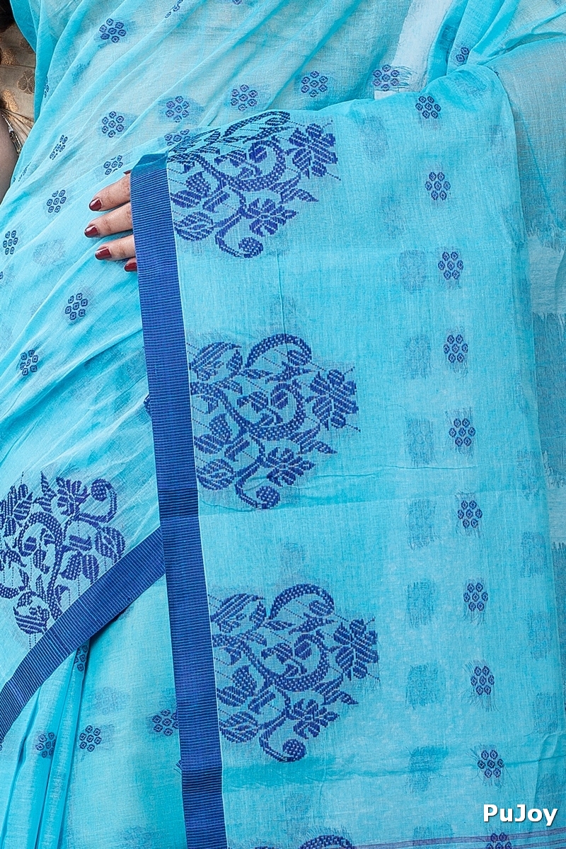 Sky Blue Pure Cotton Botgach Tant Saree (542)