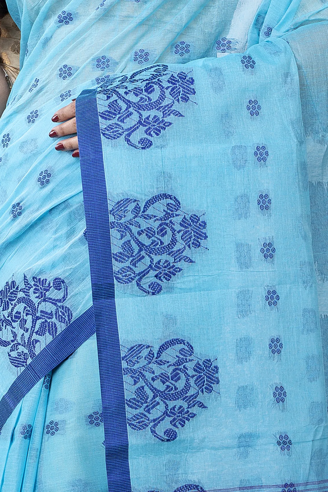 Sky Blue Pure Cotton Botgach Tant Saree (542)