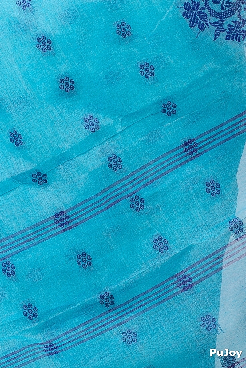 Sky Blue Pure Cotton Botgach Tant Saree (542)