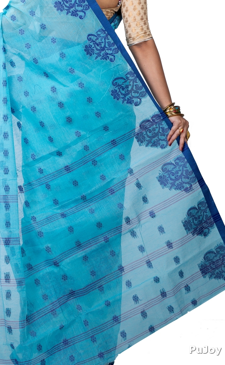 Sky Blue Pure Cotton Botgach Tant Saree (542)