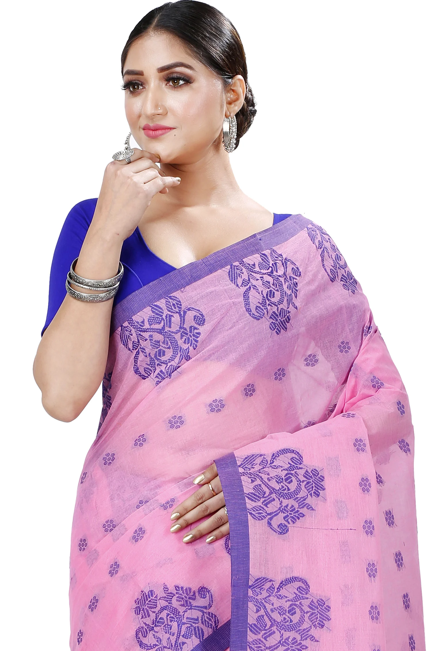 Pink Pure Cotton Botgach Tant Saree (543)