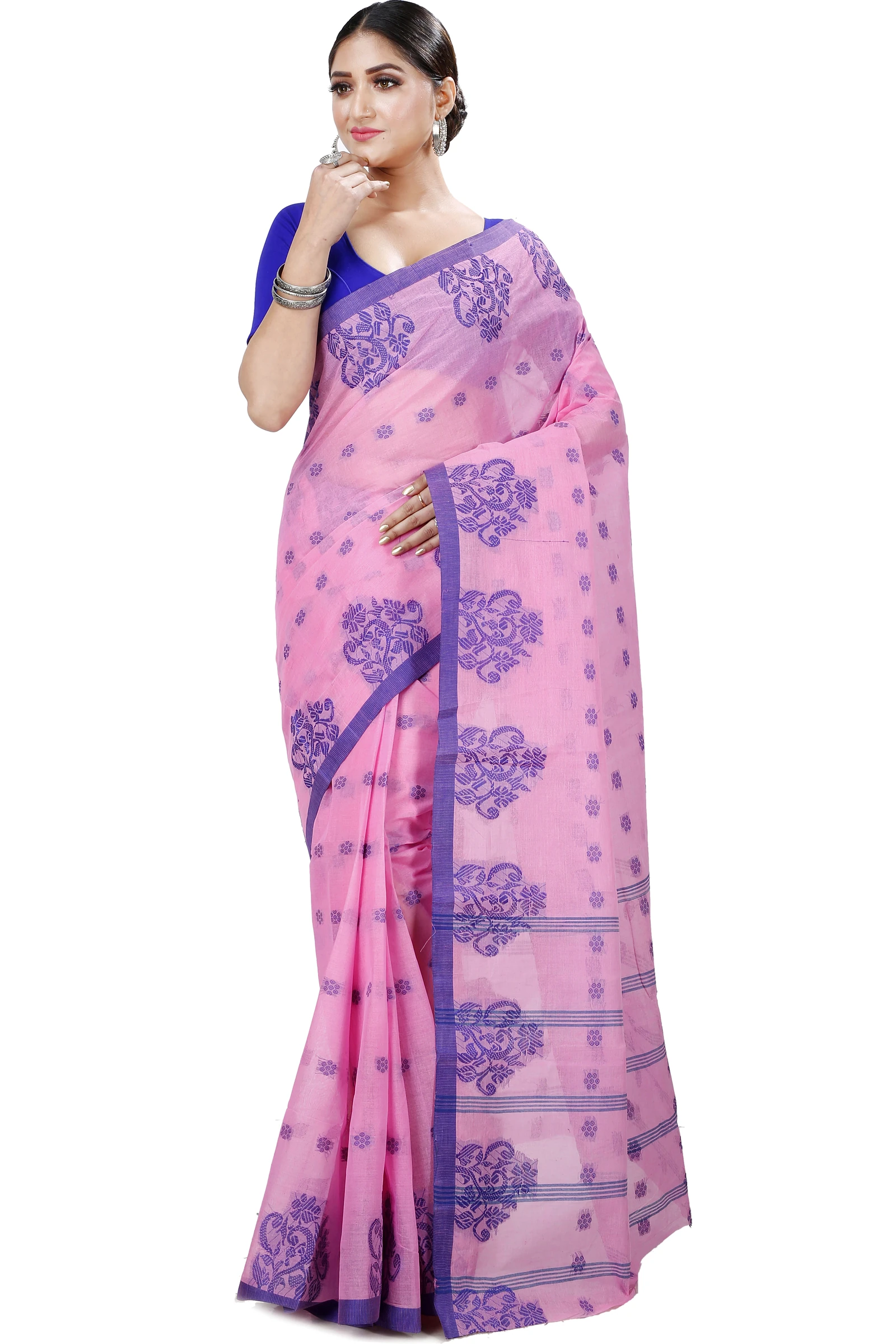 Pink Pure Cotton Botgach Tant Saree (543)