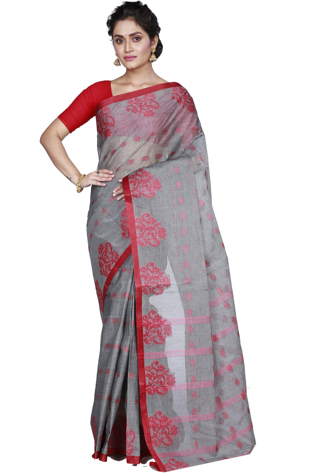 Grey Pure Cotton Botgach Tant Saree (544)