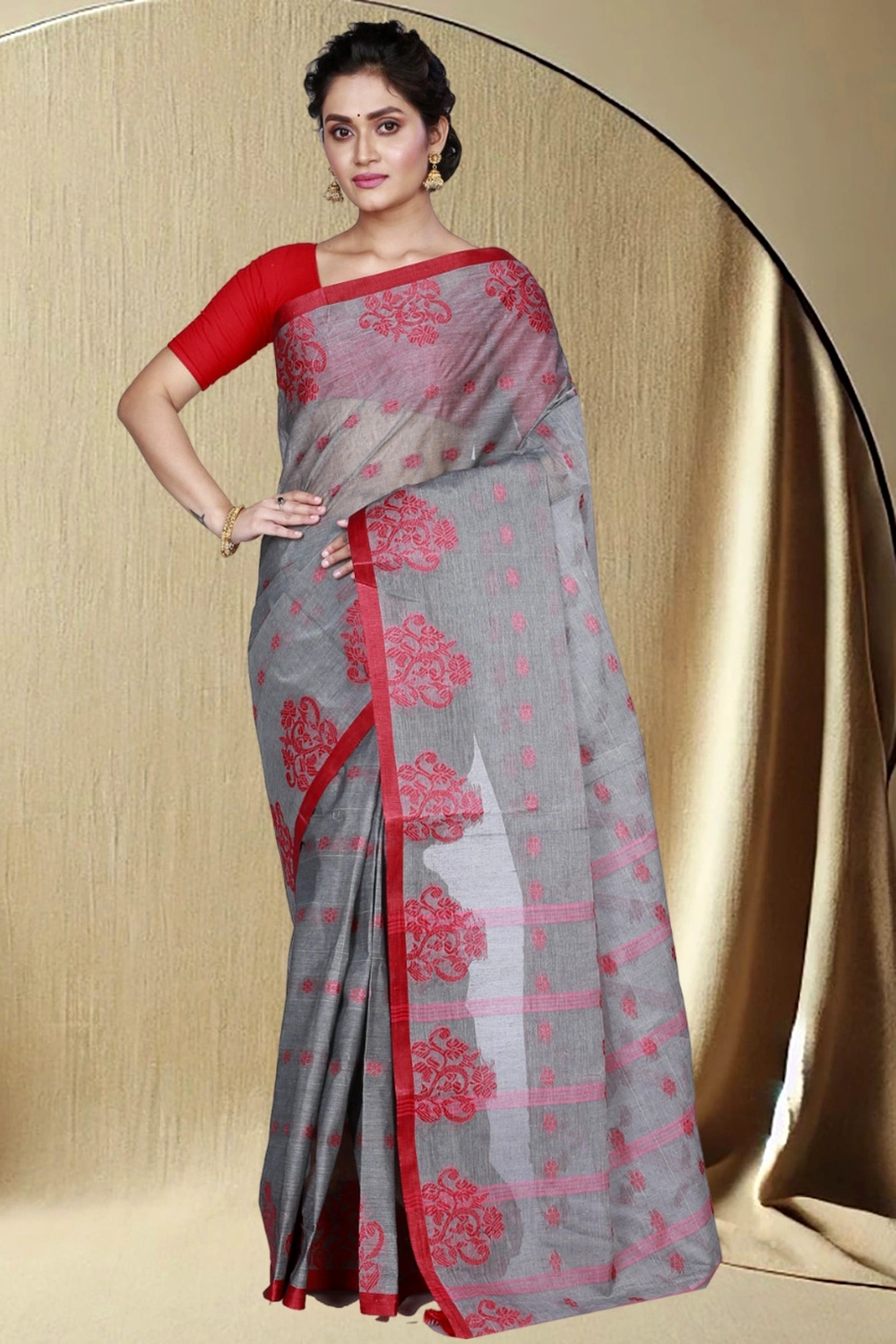 Grey Pure Cotton Botgach Tant Saree (544)