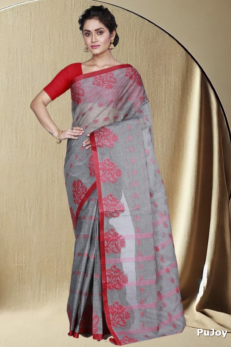 Grey Pure Cotton Botgach Tant Saree (544)