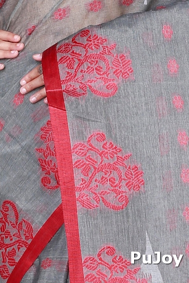 Grey Pure Cotton Botgach Tant Saree (544)