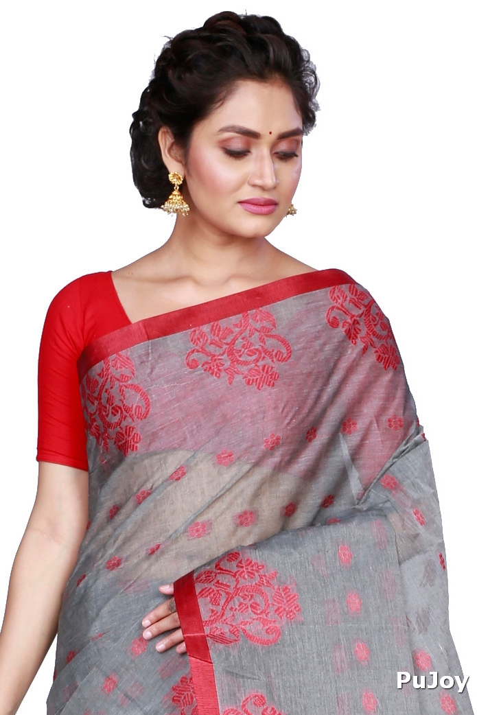 Grey Pure Cotton Botgach Tant Saree (544)
