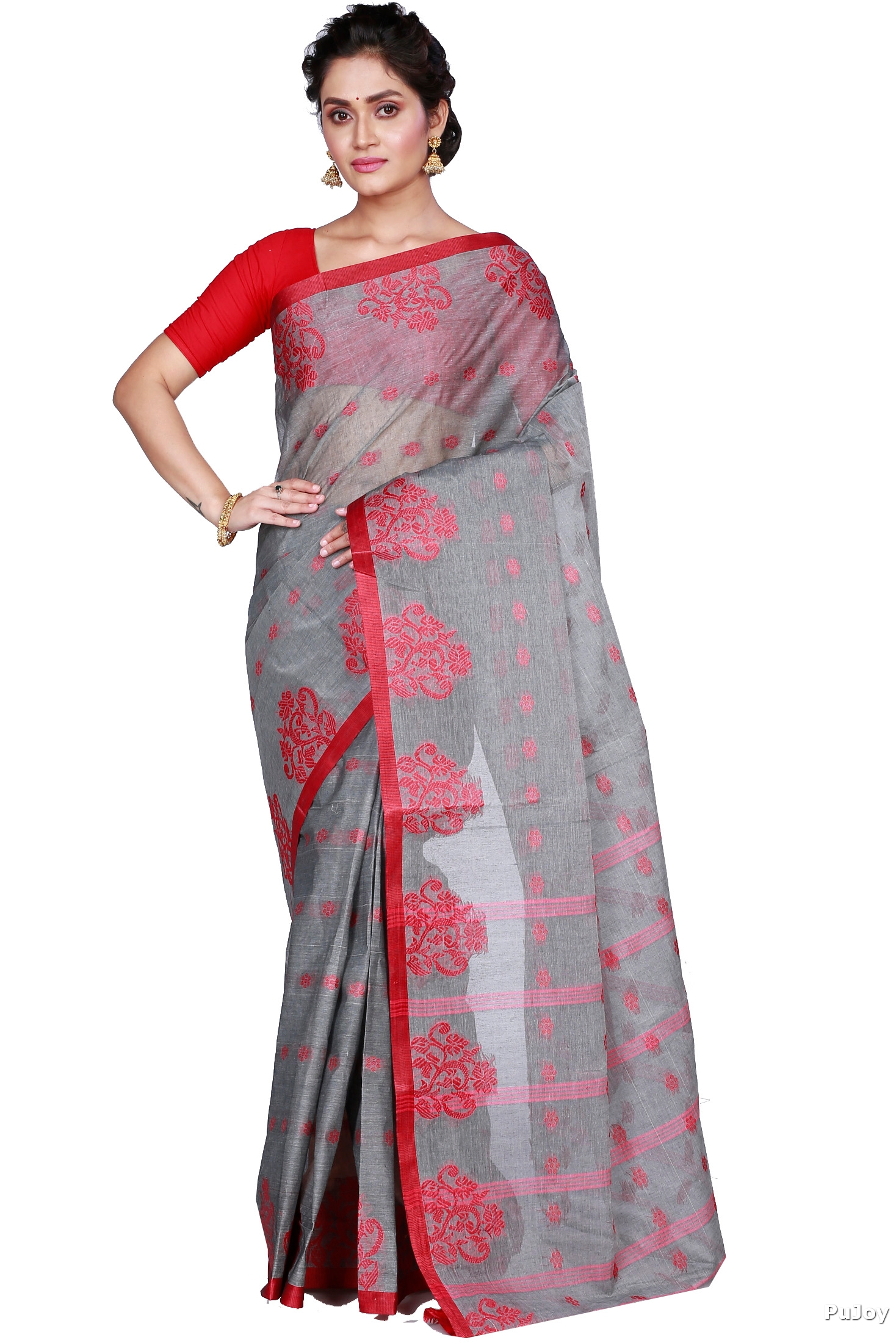Grey Pure Cotton Botgach Tant Saree (544)