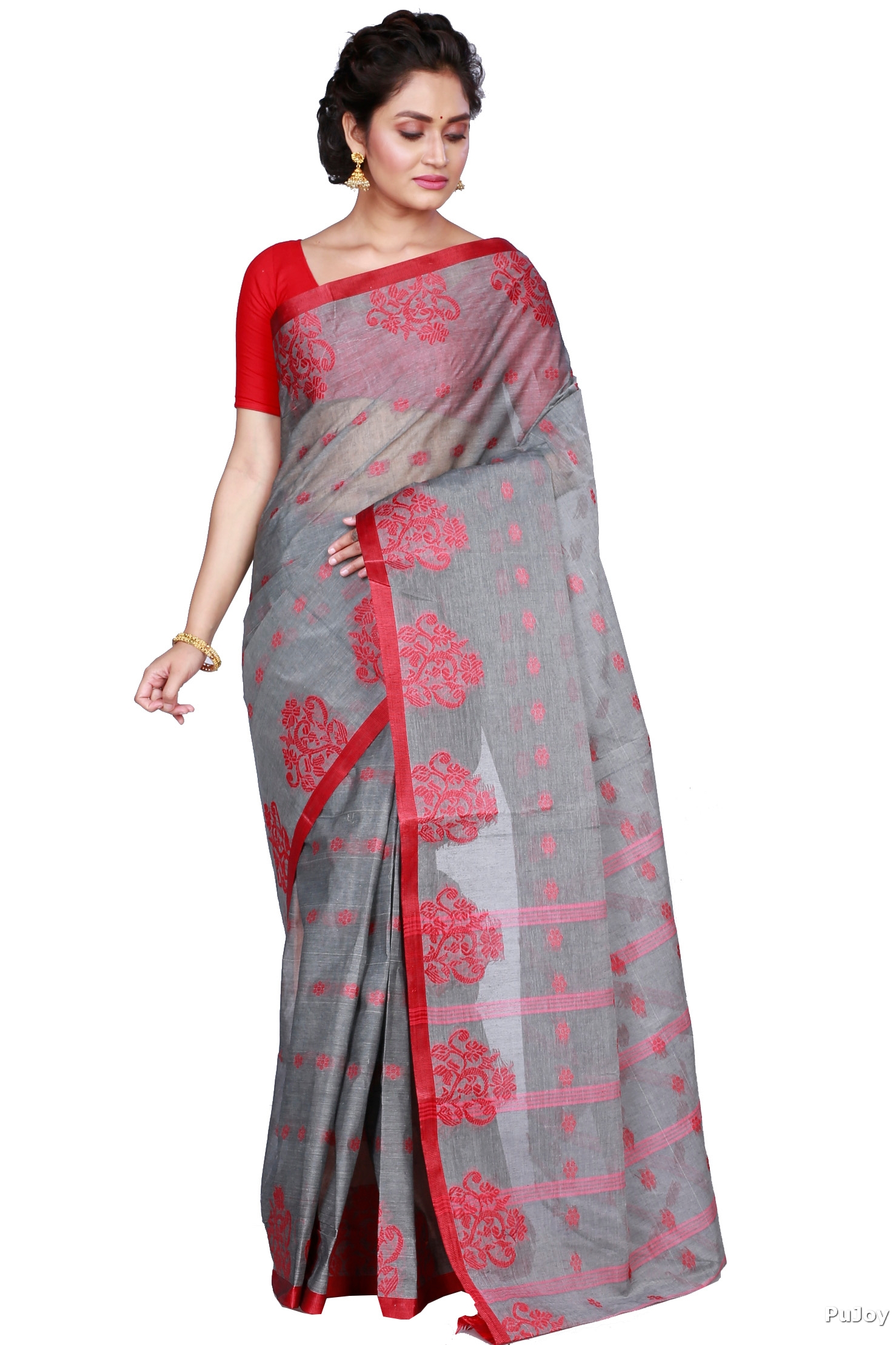 Grey Pure Cotton Botgach Tant Saree (544)