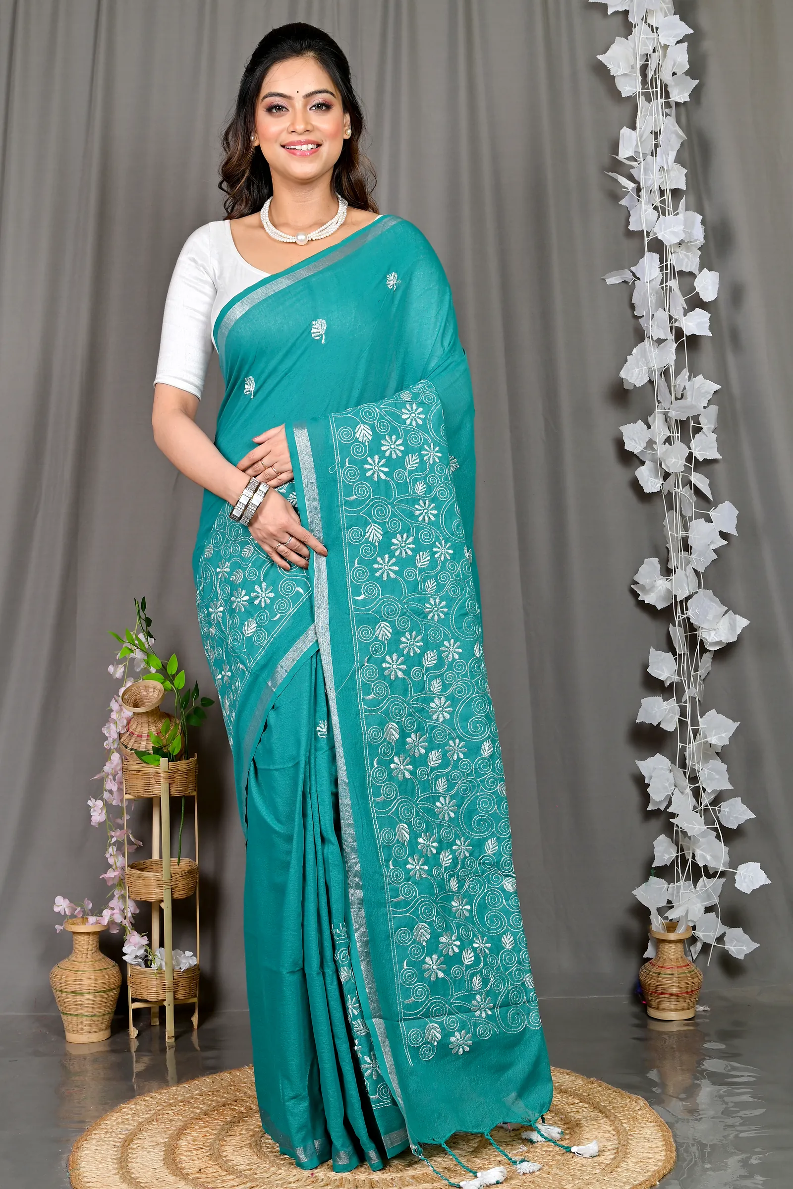 Green Cotton Blended Paru Hand Loom Saree (545)
