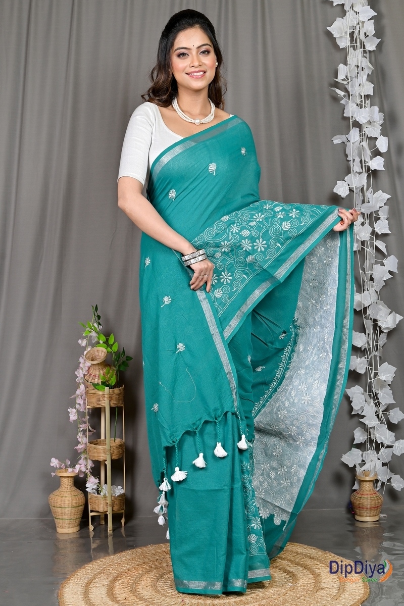 Green Cotton Blended Paru Hand Loom Saree (545)