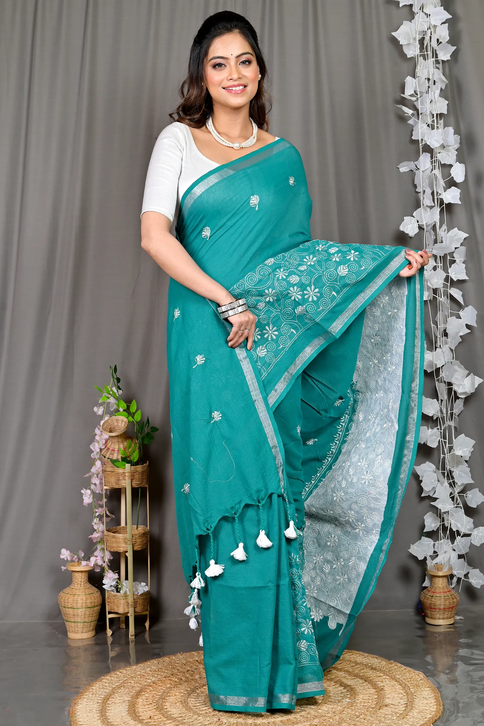 Green Cotton Blended Paru Hand Loom Saree (545)