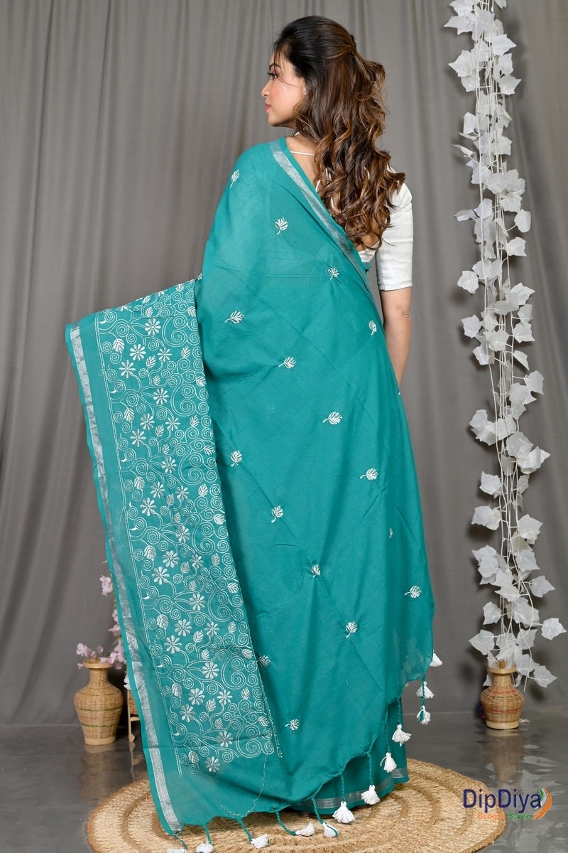 Green Cotton Blended Paru Hand Loom Saree (545)