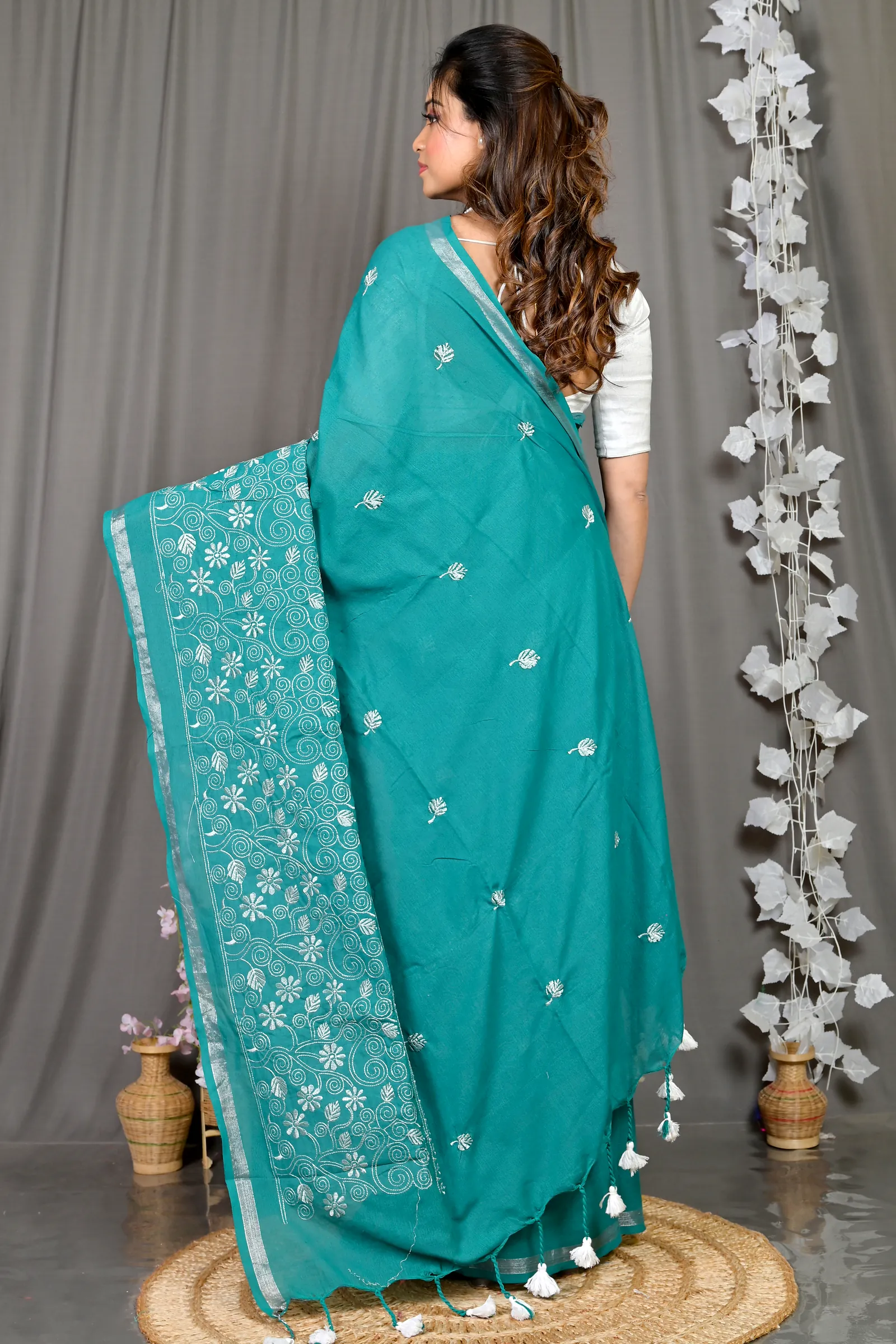 Green Cotton Blended Paru Hand Loom Saree (545)