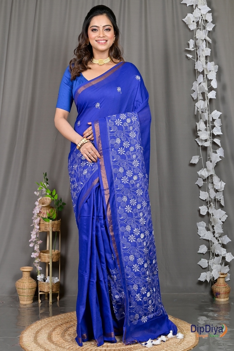 Blue Cotton Blended Paru Hand Loom Saree (546)