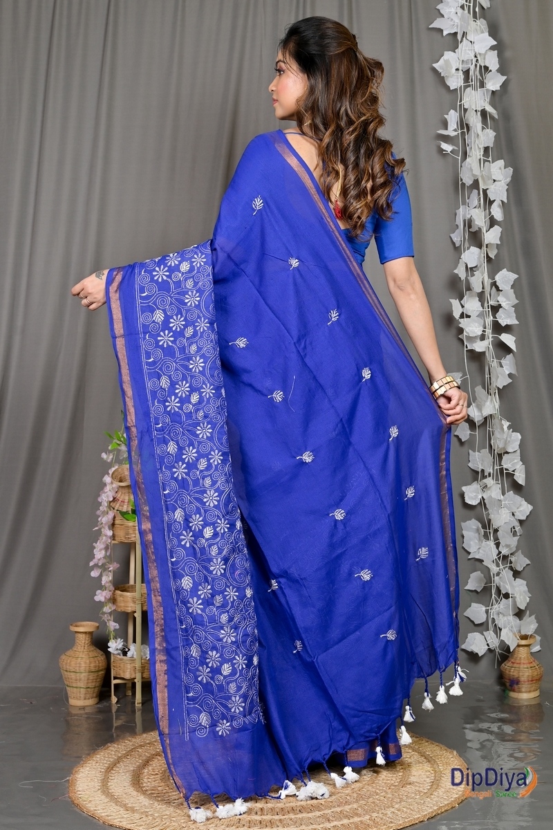 Blue Cotton Blended Paru Hand Loom Saree (546)