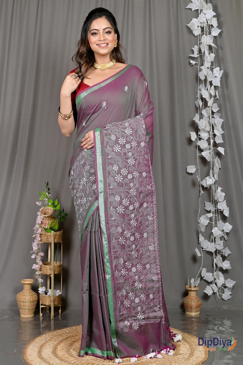 Smoke Grey Cotton Blended Paru Hand Loom Saree (547)