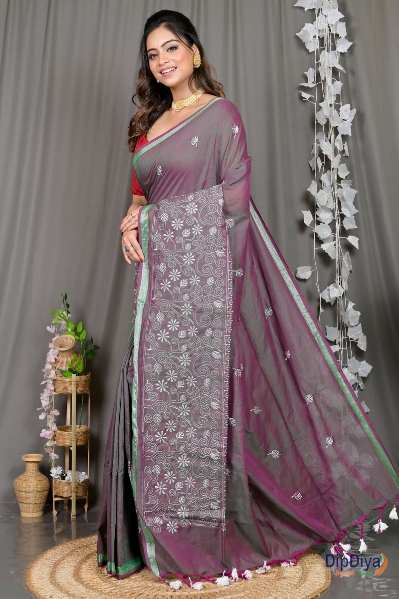 Smoke Grey Cotton Blended Paru Hand Loom Saree (547)