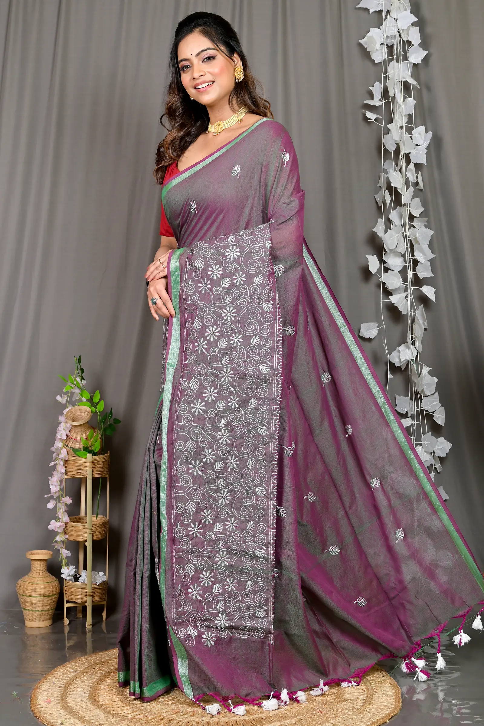Smoke Grey Cotton Blended Paru Hand Loom Saree (547)