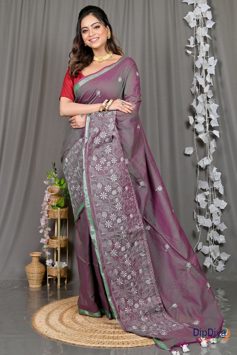 Smoke Grey Cotton Blended Paru Hand Loom Saree (547)