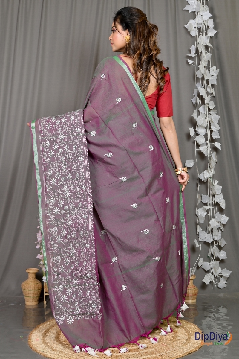 Smoke Grey Cotton Blended Paru Hand Loom Saree (547)