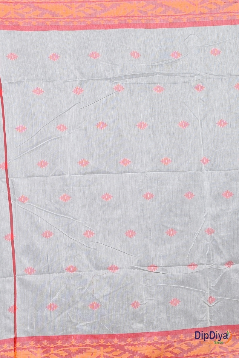 White Red Cotton Blended Parul Hand Loom Saree (548)